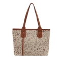 Beige gewebte Tragetasche mit Comic-Sternenmustern und braunen Ledergriffen - Brauner Vintage-Paisley-Stil / Braun