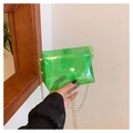 Détail du sac jelly vert fluo avec fermoir en métal doré et fine bandoulière chaîne - Vert