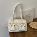 Borsa a spalla bianco crema lucida con coulisse decorative e dettagli con fiocco - Bianco Sporco