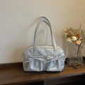 Borsa tote argento chic Y2K con fiocchi decorativi e ampie tasche anteriori pieghettate - Blu