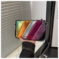 Detail of colorful metallic rainbow stripes and beaded edges on this chain crossbody bag - Black