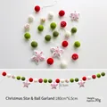 Christmas wool felt ball garland with red white green balls and embroidered stars 180cm - Star and Ball String
