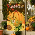 Double-sided pumpkin and sunflower garden flag with white Thankful text script - Pumpkin Sunflower Thankful Style (FGF008)