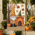 Double-sided garden flag featuring a festive autumn gnome and pumpkin house design - Fgf009 / 30x45cm (without Pole)