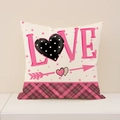 Linen Valentine square pillow case with LOVE text and black polka dot heart pattern - LOVE Letter Heart Style (VP002-1)