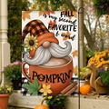 Fall garden flag with gnome and pumpkin latte design for outdoor seasonal yard decor - Gnome Coffee Cup Pumpkin Style (FGF010)