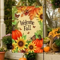 Double-sided Welcome Fall garden flag featuring sunflowers and pumpkins for autumn decor - Welcome Fall Sunflower Pumpkin Style (FGF048)