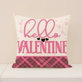 Linen Valentine cushion cover with Hello Valentine text and pink heart design - Hello Valentine Letter Style (VP002-3)