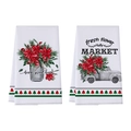 Lot de serviettes de cuisine gaufrées de Noël avec motifs de poinsettia et de houx - Fleurs de Camion Vintage (XHT019)