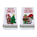 Christmas gnome waffle kitchen towels set with Holly Jolly and Merry Christmas prints - Merry Gnomes (XHT020)