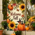 Welcome Fall garden flag featuring pumpkins, sunflowers, and birds for autumn decor - Welcome Fall Pumpkin Bird Style (FGF050)