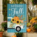 Double-sided Welcome Fall garden flag with pumpkin truck on wood grain background - Fgf013 / 30x45cm (without Pole)
