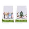Set of two Nutcracker Christmas waffle towels featuring soldiers and trees in white fabric - Nutcracker Soldier (XHT002)