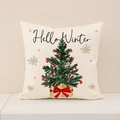 Weihnachts-Kissenbezug mit Hello Winter Schriftzug und geschmücktem Tannenbaum-Print - Beiger Weihnachtsbaum Stil (XP030-2)