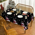 Mantel navideño con diseño de muñeco de nieve en mesa de madera con decoración festiva - 90*140cm / Negro (XTC021)