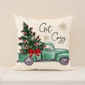Weihnachts-Kissenbezug mit grünem LKW und Weihnachtsbaum-Druck, gemütliches Design - Retro Grüner Pickup Truck Stil (XP030-3)