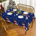 Dark blue Christmas snowman tablecloth with white snowflake print for holiday dining decor - Blue (XTC022)