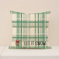 Grüner Kissenbezug mit Karomuster, Let It Snow Schriftzug und Mistelzweig Motiv - Rot-Grüner Karo Mistelzweig Stil (XP030-4)