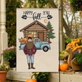 Linen double-sided garden flag with blue pickup truck and Happy Fall Y'all design - Happy Fall Cowboy Pumpkin Style (FGF052)