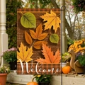 Double-sided fall garden flag with pumpkin pattern and Welcome text on brown background - Fgf016 / 30x45cm (without Pole)