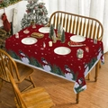 Christmas snowman and pine tree print rectangular red tablecloth for festive dining - Red Pine Tree Print (XTC029)