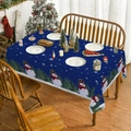 Navy blue Christmas tablecloth featuring festive snowman prints and winter pine trees - Blue Pine Tree Print (XTC028)