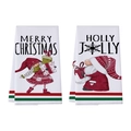 Christmas gnome waffle hand towels with Merry Christmas print and festive stripes - Red Striped Gnomes (XHT006)