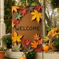 Double-sided autumn garden flag with maple leaves and welcome text on a pole - Fgf018 / 30x45cm (without Pole)