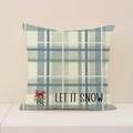 Housse de coussin de Noël à carreaux bleus et verts avec lettrage Let It Snow et gui - Style Police Artistique à Carreaux Bleu et Vert (XP030-8)