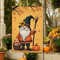 Harvest gnome garden flag with sunflower hat and pumpkins for autumn outdoor decor - Autumn Gnome Style (FGF055)