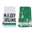Christmas waffle kitchen towel set with festive Merry Christmas print and tree patterns - Green All-over Christmas Trees (XHT007)