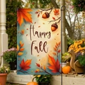 Double-sided Happy Fall garden flag with pumpkin and maple leaf print for autumn decor - Fgf019 / 30x45cm (without Pole)