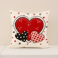 Square Valentine's heart pillow cover with red hearts and stitching patterns on linen - Triple Hearts Mixed Pattern Style (VP007-2)