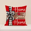 Red Home Sweet Home pillow case with buffalo plaid bow and heart keyhole design - 45x45cm / Red Plaid Home Sweet Home Style (VP016-2)