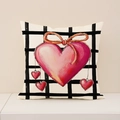 Quadratischer beiger Kissenbezug mit Gittermuster, rosa Herz und Schleife für Valentinstag - Schleife Gitter Herz (VP018-3)