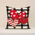 Federa per cuscino a quadretti con tre cuori rossi decorativi per San Valentino - Stile a Tre Cuori a Quadri Buffalo Bianco e Nero (VP015-1)