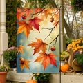 Double-sided fall garden flag with maple leaves and acorns on a black metal stand - Fgf021 / 30x45cm (without Pole)