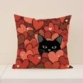Quadratischer Kissenbezug mit Katzen- und Herzmuster für romantische Valentinstag-Deko - Vollherz Druck Schwarze Katze Stil (VP012-2) / 45x45cm(Nur Bezug)