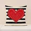 Federa per cuscino quadrata a righe bianche e nere con decorazione a cuore rosso - Stile a Grandi Cuori Rossi a Righe Bianche e Nere (VP015-2)