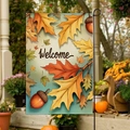 Double-sided Welcome pumpkin garden flag with autumn oak leaves for outdoor decor - Oak Leaves Acorn Welcome Style (FGF022)