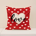 Federa rossa di San Valentino con cuori bianchi e scritta love in tessuto di cotone e lino - Stile Lettera Love con Cuori Bianchi su Sfondo Rosso (VP015-3)