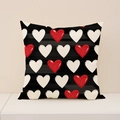 Federa per cuscino nera con cuori rossi e bianchi per decorazioni romantiche - Stile Cuori Dipinti a Mano Rossi e Bianchi su Sfondo Nero (VP015-4)