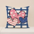 Blue and white checkered Valentine cushion cover featuring three handcrafted heart prints - Plaid Triple Heart Style(VP019-1)