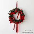 Mini corona de Navidad con agujas de pino verdes y lazos de terciopelo rojo, 45cm diámetro - Corona de Navidad con Lazos (Kit de Materiales)