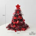 Christmas tree shaped hat in red and black sequins with a star top, 38cm height - Red Plain Style