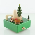 Green wooden Christmas music box featuring a miniature train and rotating Xmas tree - Christmas Train (YP1532)