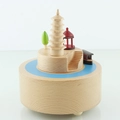 Rotating wooden music box with pagoda and red pavilion design in natural beech finish - Leifeng Pagoda (YP1529)