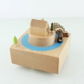 Handcrafted wooden music box with rotating carousel boat and miniature green trees - Little Bridge and Running Water (YP1530)