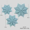 Lot de 3 étoiles décoratives en papier bleu clair avec motifs ajourés, 35/45/55cm - Style Flocon de Neige / Bleu