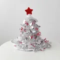 Silver tinsel Christmas tree hat with red star and size dimensions 38cm by 34cm - Silver Simple Style